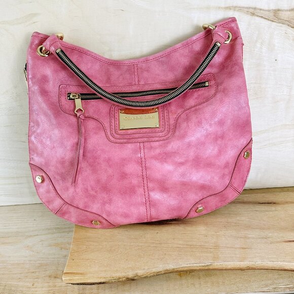 Gianni Bini Bag Pink with Gold Hexagon & Zipper‎ Accents Like NEW Expandable - Picture 1 of 12